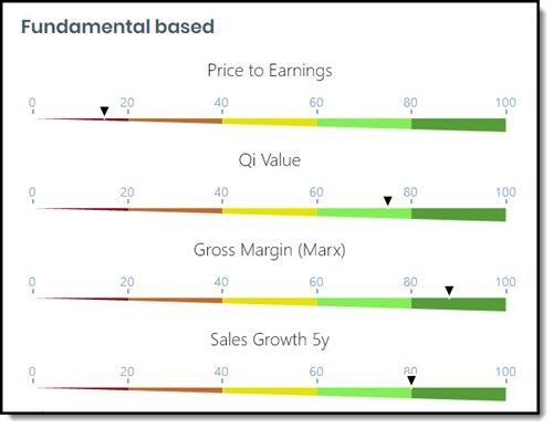 Company comparison dashboard gauges - Fundamental indicators